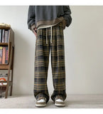 FOESCE Autumn street retro checkered straight leg pants for men and women, American loose simple casual hip-hop trendy wide leg pants