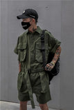 Techwear Short Jumpsuit for Men Black Bodysuits Overalls Men Green Male Japanese Streetwear Summer Pockets Hip Hop