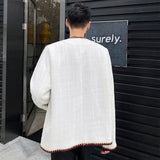 Winter Autumn Menswear Chic Weave Tweed Coat Cardigan Jacket Men's New Loose Round Neck Single Breasted Thick Jacket 2D1134