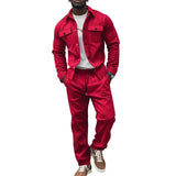 FOESCE Autumn and winter cross-border American heavy jacket casual pants two-piece set solid color men's suede suit men's