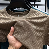 FOESCE 2025 Summer New High End Men's Brand Ice Silk Designer Printed O-Neck T-Shirt Fashion Casual Top Non iron Comfortable Men's Wear