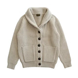 FOESCE Sauce Zhan Mens Sweater Cardigans for Man Sweatercost Pure Heavy Sheep Wool for Winter Vintage Shawl Colla Slim Fit