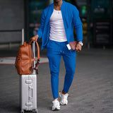 FOESCE 2025 new spring and autumn men stand collar solid color baseball casual Waffle full pants two men's suit men's wear
