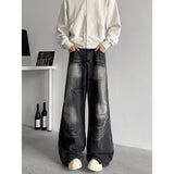 FOESCE Jeans Men baggy Wide Leg Washed Marble Jeans Vintage Comfort Denim Pant Relaxed Fit Casual Trousers Trend Streetwear Urban Style