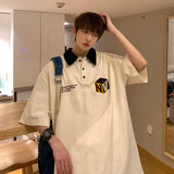 FOESCE Lapel short sleeve t-shirt men's fashion brand trend loose and versatile polo shirt men in summer high sense niche design half