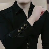 FOESCE Autumn Winter Light Luxury Fashion High-end Men's Long Sleeved Lapel Sweatshirt New Trend Handsome Korean Version Slim Fit Shirt