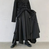 FOESCE Men Ribbon Dark Black Wide Leg Pants Male Women Japan Streetwear Punk Gothic Harem Trousers Kimono Skirt Pants