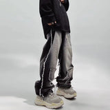 FOESCE Trendy Hip-hop Ins Loose Straight Leg Jeans, Distressed Floor Length Pants, Casual Workwear Pants For Men Streetwear Jeans Men's