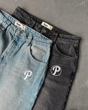 Foesce 6 Streetwear Jeans Y2K mens Pants Harajuku Hip Hop Letter Embroidery Vintage Blue Baggy Jeans High Waist Wide Leg Trouser