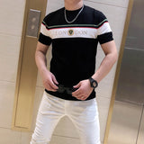 FOESCE British Style Summer Men's Casual T-shirt Fashion Short Sleeve Slim Knitted T-shirt Male Round Neck Business Social Men Clothing