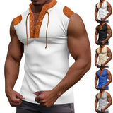 FOESCE 2025 European and American Amazon Summer New Men's Colored Tie up V-neck Tank Top Casual Sleeveless T-shirt