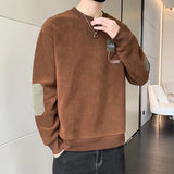FOESCE Autumn and Winter New Men's Pullover Round Neck Panel Letter Plush Thickened Fashion Casual Loose Versatile Long Sleeved Sweater