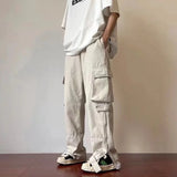 FOESCE Summer thin American retro Multi Pocket overalls for men trousers and women loose ins fashion brand white straight casual pants