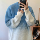 FOESCE New Popular Plush Gradient Sweater Autumn Winter High Street Casual Round Neck Knitted Sweater Men's Soft Lazy Pullover 4 Colors