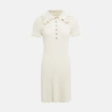 FOESCE Talenza Knitted Elegant Ruffle Mini Dress Women's Retro Single Breasted Dress Sexy Short Sleeve Solid Color Slim Fit Mini Dress