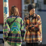 Checkered Shirt Men's Loose Trendy Brand Eyeball Embroidered Long Sleeved Shirt Men's Couple Jacket Eyeball