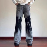 FOESCE 2025 New Vintage Tie-dye Patchwork Jeans For Men Hip Hop Fashion Wide-leg Denim Trousers Y2K Streetwear Baggy Jean Pantalones