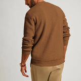 FOESCE Fashionable Waffle Knitted Sweaters Men Casual Solid Color Long Sleeve Crew Neck Knit Jumper Top Mens Autumn Trendy Slim Sweater
