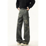 FOESCE NEW Jeans Leopard Personality design Pockets Wide Leg Jeans Male American Style High Street Denim Pants Classic Denim Trousers