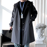 FOESCE Trench Men Fashion Turn Down Collar Hooded Trenchcoat Autumn Single-breasted Loose Windbreaker Casual Overcoat Fake Two Piece
