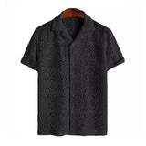 FOESCE Mens Mesh Hollow Perspective Lace Shirt 2025 Summer Sexy Breathable Casual Beach Vacation Personality Short-Sleeve Mens Tops