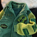 FOESCE 2025 Women Clothing Jackets Loose Letter Embroidery Winter Clothes Women Jacket High Street Vintage Sherpa Coat Women Tops