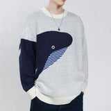 FOESCE 2025 autumn and winter new fashionable niche casual top knitted personalized trend splicing Y2K blue whale jacquard warm sweater