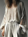 FOESCE Women's Long Sleeve Cardigan Summer Thin Loose Casual Fishnet Lantern Sleeve O-Neck Cardigan Retro Ladies Jacket