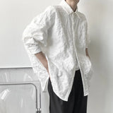 FOESCE Shirts Men Floral Japanese Style Fashion Loose Pleated Long Sleeve Vibe All-match High Street Youthful Cool Designed Vintage