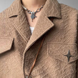 FOESCE Mens Harajuku Loose Metal Decorated Y2k Short Jacket Autumn Winter Genderless Retro Casual Trendy Street Texture Jacket Unisex