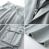 FOESCE Fashion Blue Muti-pockets Cargo Jeans Men's Patchwork Straight Casual Mopping Trousers Men Hip Hop Streetwear Loose Pants
