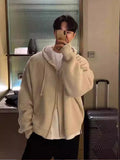 American Style Knitted Sweater Men's Autumn Winter New Retro Lazy Trend Brand Solid Casual Loose Male Zipper Hooded Cardigan