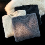 FOESCE 2025 High-End Pure Mink Cashmere Men's Sweater O-Neck Pullover Knitted Sweater Winter New Fashion Long Sleeve Knitwear E64