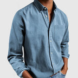 FOESCE Spring Autumn Men's Casual Slim Shirts Solid Long Sleeve Turn-down Collar Casual Business Shirts Classic Button-up Tops Cardigan
