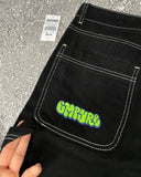 American Street Retro Cartoon Letter Embroidery Denim Shorts Baggy Wide-leg Jeans Men Y2k Hip Hop Casual Versatile Shorts Women