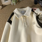 Simple Label Polo Neck Sweatshirt Youthful Energetic Sweatshirt Color Blocking Long Sleeve Top Loose Casual Pullover Sweatshirts