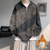 FOESCE Retro Tie-dye Printed Hoodie Men Fleece Warm Pullover Sweatshirts High Street Hip Hop Streetwear Oversized Unisex Hoodie