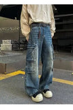 FOESCE New High Street Cargo jeans men Gothic Punk Dark Trousers  Harajuku Retro Baggy Jeans Men Street Fashion Straight Leg Pants