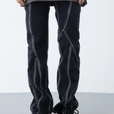 FOESCE  New Factor American High Street Washed Jeans Black Slight Rao Fashion Casual Design Pants