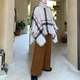 FOESCE 2025 Men's Spring Autumn Shawl Lady Knitted Wrap Plaid Pullover Cloak Loose Turtleneck Sweater Fall Winter Poncho Capes