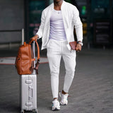 FOESCE 2025 new spring and autumn men stand collar solid color baseball casual Waffle full pants two men's suit men's wear