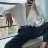 FOESCE 2025 Men Casual Shirt Solid Color Lapel Button Long Sleeve Fashion Tops Streetwear Loose Leisure Camisa Masculina S-2XL