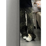 Women Trendy American Retro Leopard Print Harajuku Denim Wide Leg Pants Y2K Female High Waist Streetwear Oversize Hip Hop Jeans