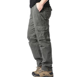 FOESCE Large Pocket Loose Overalls Men's Outdoor Sports Jogging Tactical Pants Elastic Waist Pure Cotton Casual Work Pants