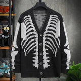 Harajuku Autumn Winter men's Halloween skull printed long sleeve cardigan V-neck button down coat y2k vintage Sweater Ins