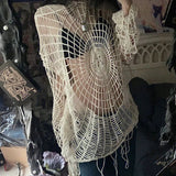 FOESCE Y2K Street Clothes Spider Web Tops Hollow Hole Design Hooded Pullover Knitwear Sweater Men Korean Fashion Old Genderless Wear