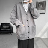 FOESCE Plus Size 8XL-M Korean Style V-neck Cardigans Men Pocket Design Simple Sweater Autumn New Popular Male Casual Daily Knitted Coat
