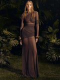 FOESCE Articat Elegant Mesh Patchwork Long Sleeve Bodycon Party Club Evening Dress Sexy Double Layer Perspective Vestido Autum Clothing