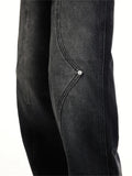 FOESCE 2025 Relay's new Korean version of loose fitting straight mid rise denim jeans with stitching and buckle design for men and