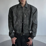 FOESCE Mens Autumn Winter American Street Retro Distressed Suede Jacket Gender-Neutral Short Loose Casual Trend Biker Jacket Unisex